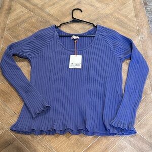 Knox Rose Ribbed Blouse in Deep Blue